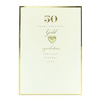 50th Wedding Anniversary Card for Him/Her/Friend - Gold Heart Design, red|beige|yellow|brown, 127mm x 178mm