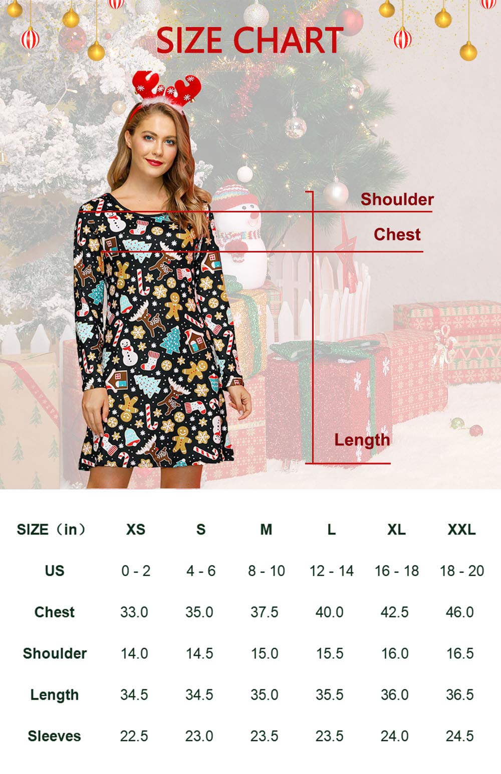 For G and PL Women's Christmas Printed Tunic Dress Long Sleeve Crewneck Casual Costume