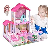 Dreamhouse Doll House for Girls, Fully Furnished Fashion Dollhouse w/ Lights, Play Mat and Upgraded Doll, Numerous Doll Houses Furniture & Accessories, DIY Dollhouse Kit Gift Toy for Kids 3 4 5 6 7 8+