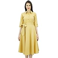 Bimba Shirt Collar Flared Dress for Women's Solid Classic Summer Dresses with Side Pockets