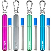 4 Pack Portable Reusable Metal Straw Collapsible Stainless Steel Drinking Straw Telescopic Straw to Drink Water Smoothie with Aluminum Key-chain Case & Cleaning Brush