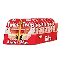 INABA Twins for Cats, Shredded Chicken & Broth Gelée Side Dish/Topper Cups, 1.23 Ounces per Serving, 16 Servings, Chicken Recipe