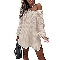 NOLLSOM Women Casual Long Sleeve Relaxed Fit Sweater Dresses Off Shoulder Solid Ribbed Knit Long Pullover Jumper Fall Winter