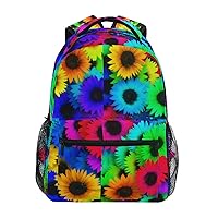 ALAZA Summer Floral Flower Sunflower Rainbow Junior High School Bookbag Daypack Laptop Outdoor Backpack