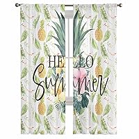 Sheer Curtains 84 inch Length for Living Room, Hello Summer Watercolor Pineapple with Leaves White Window Treatments Curtains Rod Pocket Light Filter Semi Sheer Drapes Curtains 2 Panels