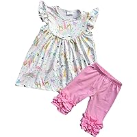 Girls 2 Pieces Pant Set Summer Easter Dress Ruffle Pants Outfit Clothing Set 2T-8