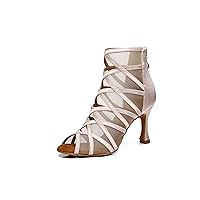 Dance Practice Shoes for Women Mesh Ballroom Sandals Heels Party Prom Ankle Booties with Zip