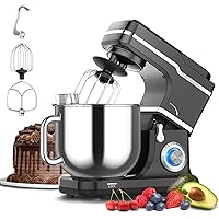 Electric Food Mixer 7.5QT, 600W 10-Speed Tilt-Head Stand Mixer with Stainless Steel Bowl, 3-IN-1 Kitchen Countertop Electric Mixer with Dough Hook, Beater, Wire Whip for Home Restruant, Black