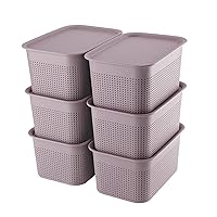 Plastic Storage Bins With Lid Set of 6 Storage Baskets for Organizing Container Lidded Storage Organizer Bins for Shelves Drawers Desktop Closet Playroom Classroom Office, Purple