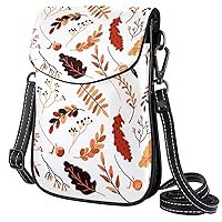 Small Crossbody Bags Autumn Leaves and Berries Leather Cell Phone Purse Wallet for Women Teen Girl