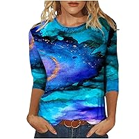 Casual 3/4 Sleeve Women Tops Summer Fashion Going Out Crewneck T-Shirt 2024 Trendy Printed Shirts Tees