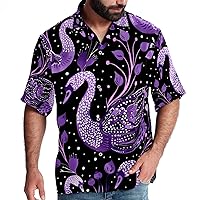 Hawaiian Shirts, Mens Button Down Short Sleeve Shirt, Mens Hawaiian Shirt, Purple Cartoon Alpaca Cactus