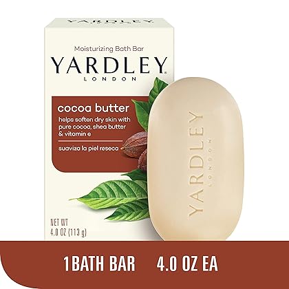 Yardley London Moisturizing Bath Soap Bar Cocoa Butter, Helps Soften Dry Skin with Pure Cocoa, Shea Butter and Vitamin E, 4.0 oz Bath Bar, 1 Soap Bar