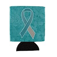 Caroline's Treasures AN1215CC Teal and White Ribbon for Cervical Cancer Awareness Can or Bottle Hugger Cooler Washable Drink Sleeve Collapsible Beverage Insulated Holder, Can Hugger, Multicolor