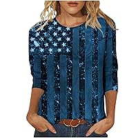 Womens American Flag Tunic Tops Short Sleeve Crewneck Star Stripes Shirts Summer Casual Loose Vintage T-Shirts for Leggings