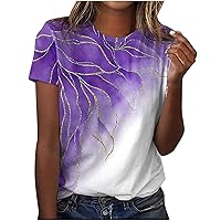 Summer Tops for Women 2024, Trendy Short Sleeve Round Neck Loose fit Boho Elegant Floral Print Tie-Dye Y-2K Casual Tops