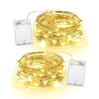 Blingstar Fairy Lights Battery Operated Christmas Lights 2Pack 19.6Ft 60LED Mini String Lights Silver Wire Small Decorative Lights for Christmas Tree Bedroom Party Tabletop Garland Crafts, Warm White