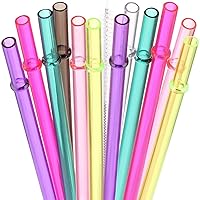 ALINK 12PCS Reusable Clear Pink Glitter Straws, 11 Long Hard Plastic  Tumbler Drinking Straws with Cleaning Brush