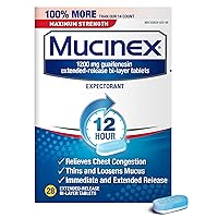 Mucinex 1200mg Maximum Strength Chest Congestion & Mucus Relief, Guaifenesin Expectorant - 28ct Tablets