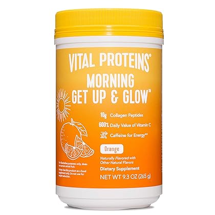 Vital Proteins Morning Get Up and Glow Collagen peptides Powder Supplement, 90mg Caffeine for Energy & Vitamin C & Biotin & Hyaluronic Acid - 9.3oz