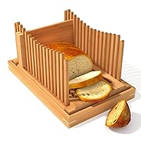 Bamboo Bread Slicer,Foldable Compact Cutting Guide with Crumb Tray,Bread Slicer Guide Adjustable with 3 Thicknesses Size, Bread Cutting Board,Great for Homemade Bread, Cakes, Bagels