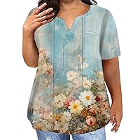 Oversized Tshirts for Women V Neck Short Sleeve Spring Tops with Pockets Blouses Spring Tie-Dye Tunic Tees