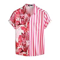 VATPAVE Mens Hawaiian Flamingo Shirts Casual Tropical Short Sleeve Button Down Shirt Summer Beach Shirts