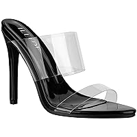 ILLUDE Women’s Clear Pointed Toe Sandals Stiletto Heels Transparent Strap High Heels Slip on Mules