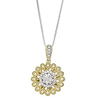 Floral Chakra Pendant with White Diamonds (1/5 CTTW), Yellow Gold Plated Sterling Silver, 18-Inch Chain Necklace for Women and Girls