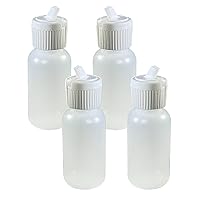 Boston Round LDPE Plastic Bottle Flip Top Pour Spout Cap 30mL (1oz, 4 Pack) Made in USA