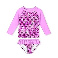 uideazone Little Girls 2-Piece Swimsuit Set Long Sleeve Rash Guard Bathing Suit with UPF 50+ Sun Protection