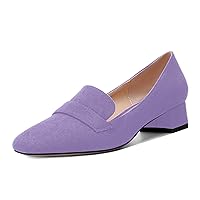 Womens Square Toe Casual Office Slip On Soild Block Low Heel Pumps Shoes 1.5 Inch