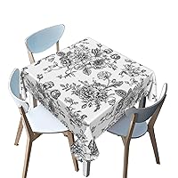 Flower Pattern Square Tablecloth,Peony Theme,Breathable Tabletop Cover Waterproof Square Table Cloth,for Banquet Parties Event Holiday Dinner（Black White，60 x 60 Inch）