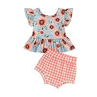 fhutpw Toddler Baby Girls Summer Outfits Daisy Ruffle Short Sleeve T-Shirts Tops Floral Shorts 2Pcs Clothes Set 6M-4T