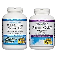 Natural Factors, Wild Alaskan Salmon Oil 1000 mg (180 Softgels) & Stress-Relax Pharma GABA 100 mg (120 Tablets), for Heart Health and Relaxation