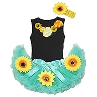 Petitebella Summer Baby Dress Neck Sunflower Black Top Aqua Blue Baby Skirt Outfit Set 3-12m