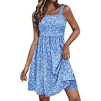 Flower Dresses for Women 2024, Womens Casual Square Neck with Pockets Cute Sleeveless High Waisted Dress, S, XXL