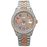 Fully Iced Out White VVS Moissanite Swiss Automatic Movement Hip Hop Studded Rainbow Arabic Dial Handmade Men's Watches