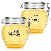 Gejoy 2 Pcs Honey Jar with Airtight Lid 27 oz My Honey Containers Plastic Clear Honey Dispenser Sealed Honey Bottles Large Skep Jar for Home Farmhouse Kitchen Decor Candies Baby Shower Party Favors