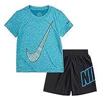 Nike Boy`s Dri-FIT Short Sleeve Dropsets T-Shirt and Shorts 2 Piece Set (Black(86H365-023)/Blue, 6)