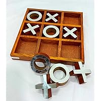 Tic Tac Toe Game, Adult Board Games, Versatile Boho/Natural Style Tic Tac Toe Board for Classic Two Person Games, 8 Inches Tic Tac Toe Coffee Table or Book Shelf Decor, Wooden Tic Tac Toe Game