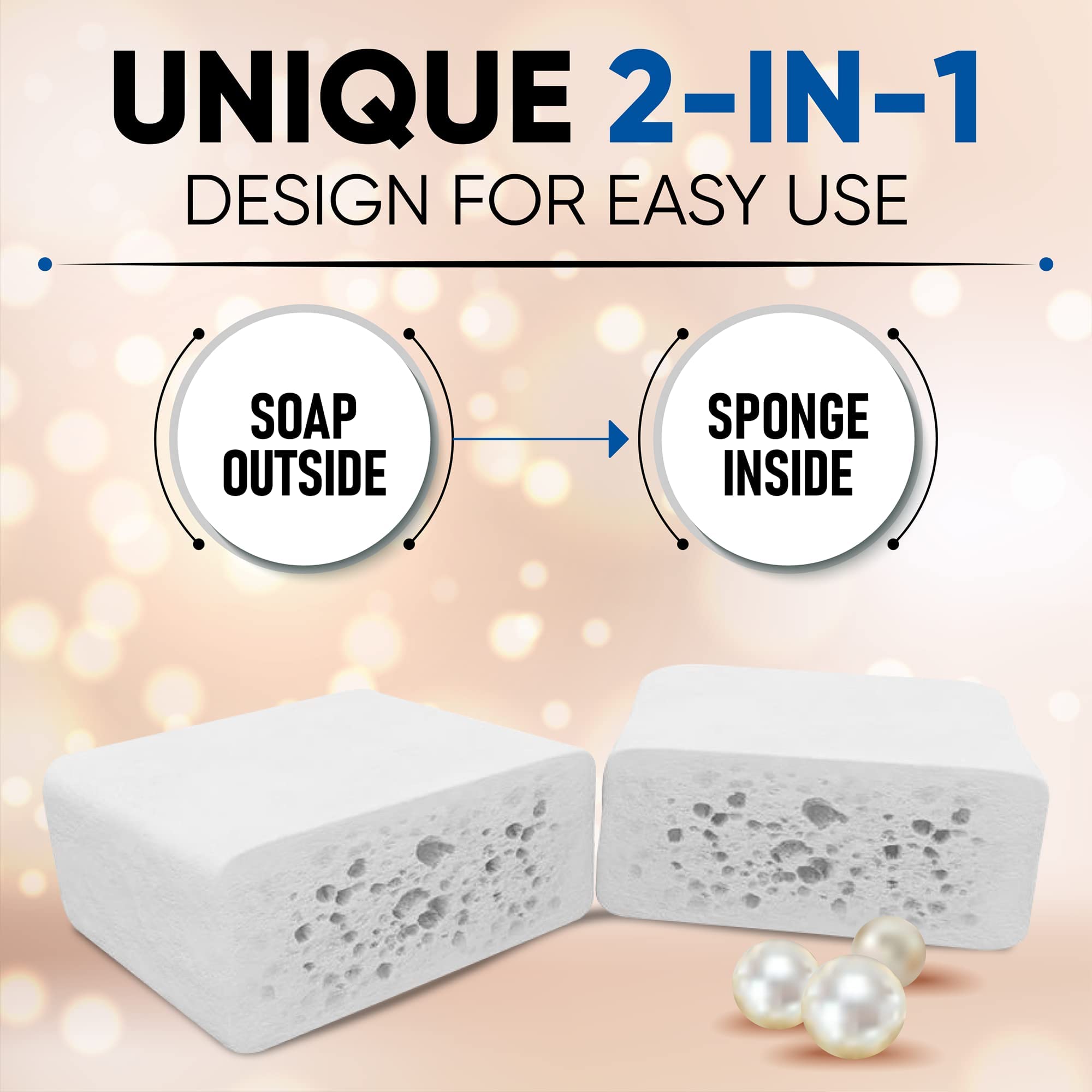 T.Taio Esponjabon Mother of Pearl Soap Sponge - Cleansing Shower Scrubber - Cleaning Bath Wash Scrub - Oil Removal - Massage & Lather Foot, Elbow, & Face - Bathroom Accessories (2-Pack)