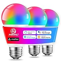 Energetic Matter LED Smart Light Bulb Color Changing, RGB & 2700K-6500K Dimmable A19 60W Equivalent, App & Voice Control, Compatible with Alexa, Google Home, HomeKit, Smart Things, 3 Pack