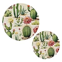 Cactus and Flowers Trivets for Hot Dishes 2 Pcs,Hot Pad for Kitchen,Trivets for Hot Pots and Pans,Large Coasters Cotton Mat Cooking Potholder Set