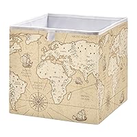 World Map Ship Cube Storage Bin Collapsible Storage Bins Waterproof Toy Basket for Cube Organizer Bins for Nursery Kids Closet Shelf Playroom Office Book - 15.75x10.63x6.96 IN