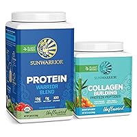 Sunwarrior Vegan Protein Powder | Unflavored 30 Servings & Vegan Collagen Building Peptide Powder | Unflavored 20 Servings