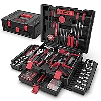 Sundpey Home Tool Kit with Drawer - 379-PCs Protable Complete Household and Auto Repair Tool Set - Hand General Basic Tool Box Storage Case - Full Basic Toolkit for Handyman & Diyer & Homeowner Red