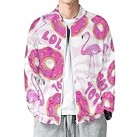 Pink Flamingo with Donut Casual Varsity Jacket Lightweight Bomber Jackets Windbreaker Track Jacket Shirt