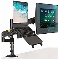 NB North Bayou Dual Arm 2 in 1 Combo, Laptop Mount with Adjustable Tray for 10-17”Notebook, Full Motion Arm with VESA Plate for 22-32” Monitor,Clamp-on Grommet Mounting H180-FP