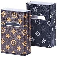Cigarette Case, 3.74 Inch 85mm King Size (18-20 Capacity) Cigarette Box with Magnetic Button One Handed Operation Sturdy Anti Extrusion Splash Proof 2 Pack (Brown + Navy Blue)